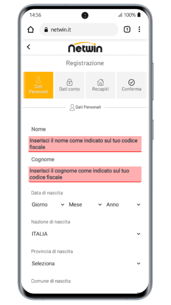 Registrazione al casinò netwin